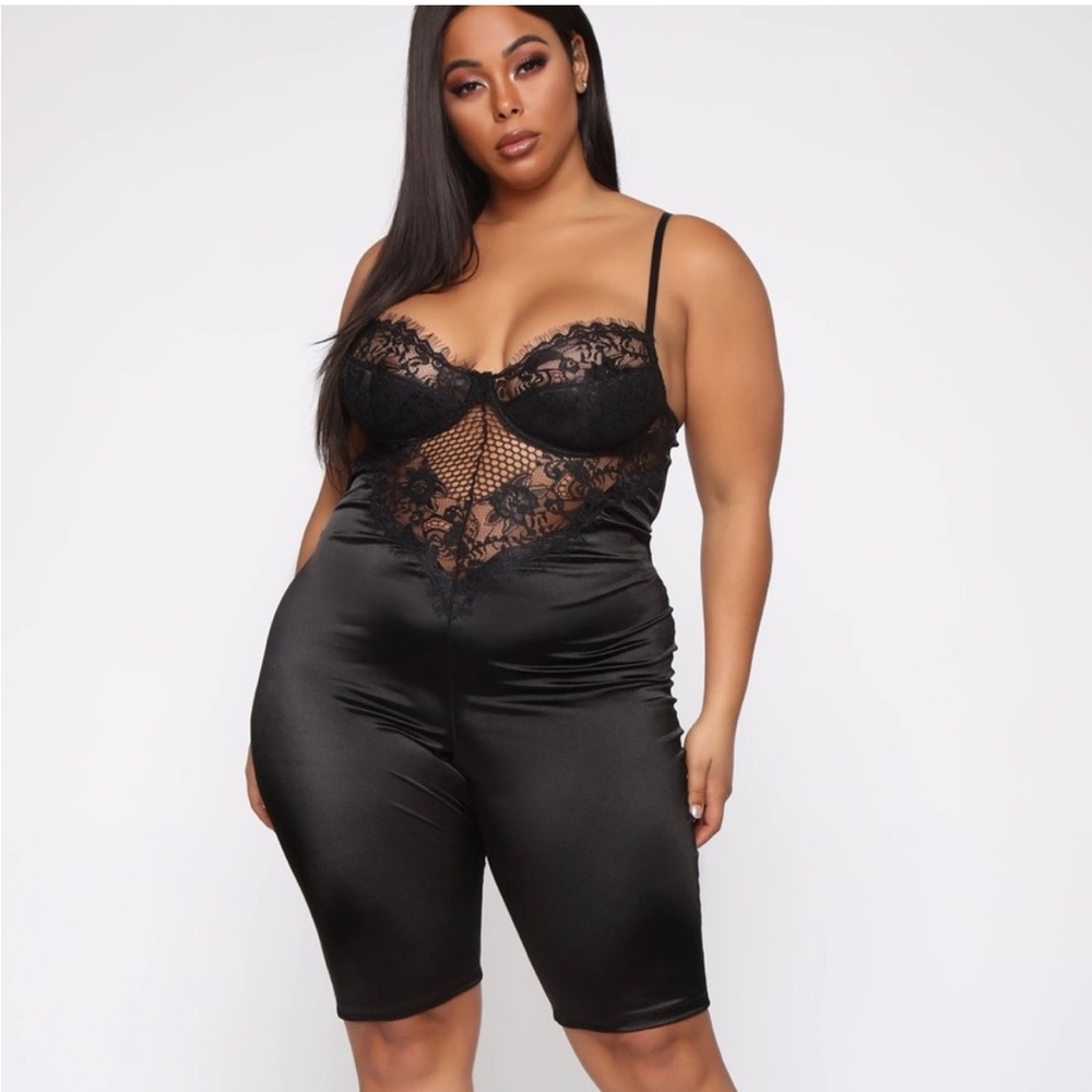 Plus Size Satin & Lace Romper